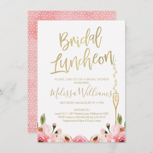 Floral Bridal Luncheon Kaart (Voorkant / Achterkant)