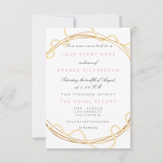 Floral Bridal Marble Birthday Gold White Pearls Kaart (Voorkant)