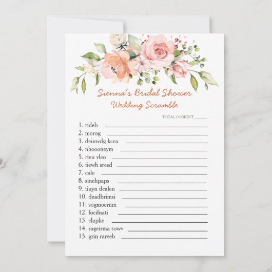 Floral Bridal Purse game/Wedding Scramble Kaart (Achterkant)