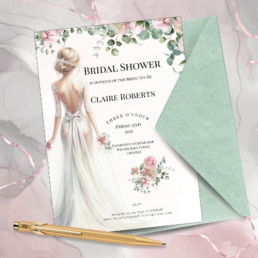 Floral Bridal Shadow Invitation Kaart