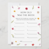 Floral Bridal Shower How Old Was the Bride Game Kaart (Voorkant)
