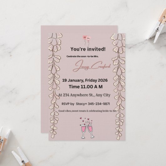 Floral Bridal Shower Invitation | Custom Name & De Kaart (Voorkant / Achterkant in situ)