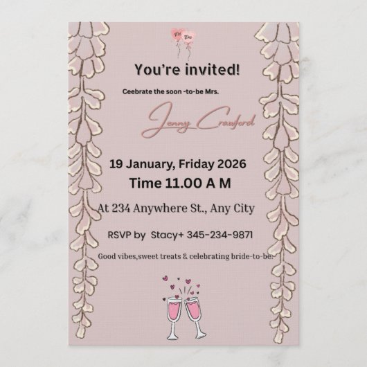 Floral Bridal Shower Invitation | Custom Name & De Kaart (Voorkant)