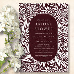 Floral Bridal Shower Invitation Kaart<br><div class="desc">Moderne bladeren- en bloempatroon met een stijlvol ovaal dat je partijinformatie in wijn en wit maakt.</div>