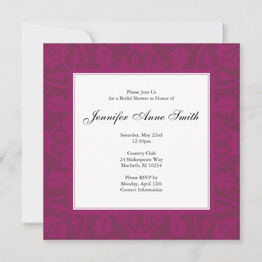 Floral Bridal Shower Invitation - Magenta Kaart (Voorkant)