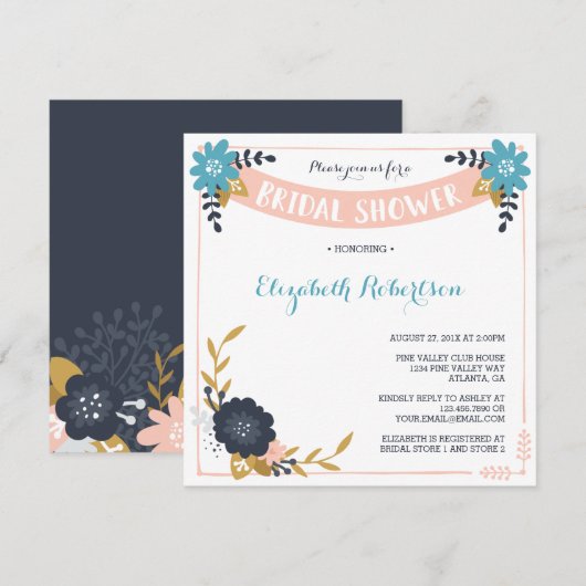 Floral Bridal Shower Invitation, Modern Kaart (Voorkant / Achterkant)
