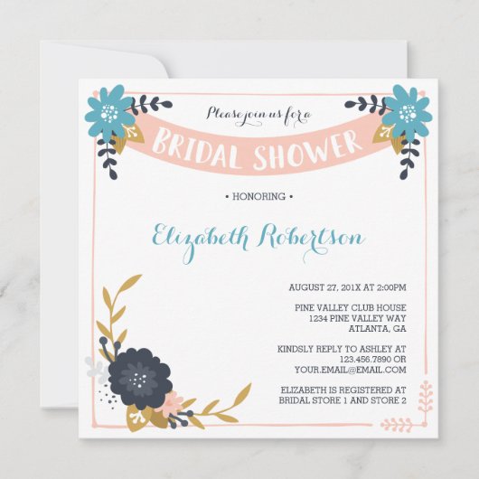 Floral Bridal Shower Invitation, Modern Kaart (Voorkant)