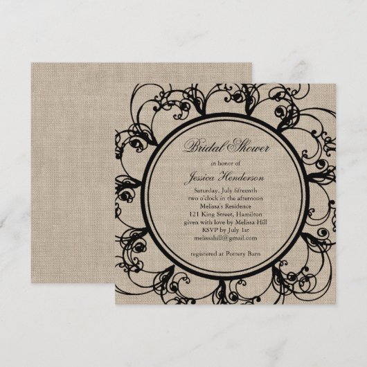 Floral Bridal Shower Invitation on Burlap Kaart (Voorkant / Achterkant)