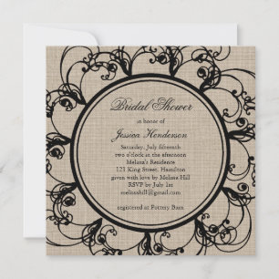 Floral Bridal Shower Invitation on Burlap Kaart