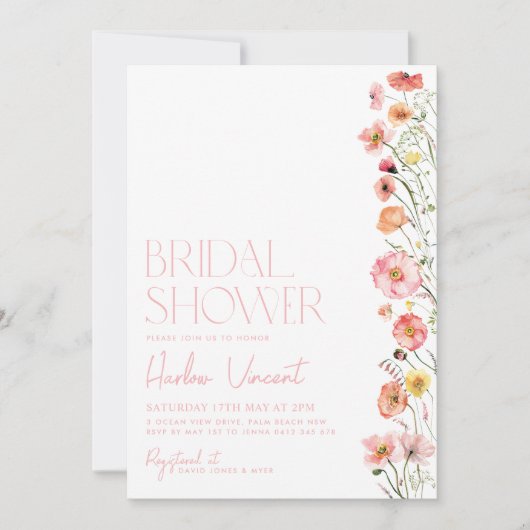 Floral Bridal Shower Invitation Wildbloemen Modern Kaart (Voorkant)