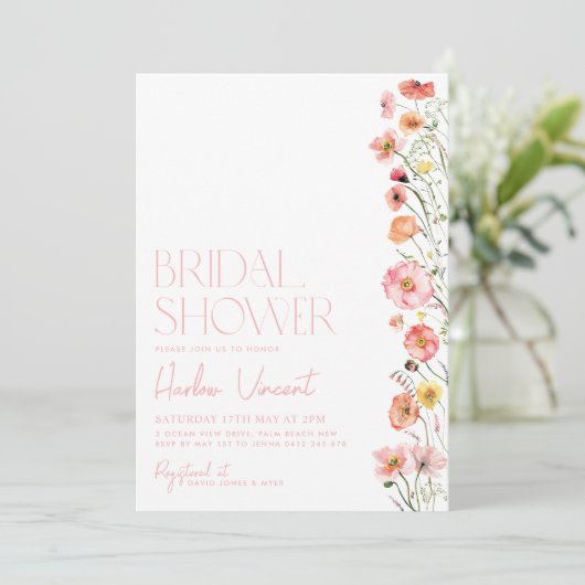 Floral Bridal Shower Invitation Wildbloemen Modern Kaart (Staand voorkant)