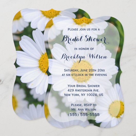 Floral Bridal Shower Invitations Daisy Bracket Kaart (Voorkant / Achterkant)