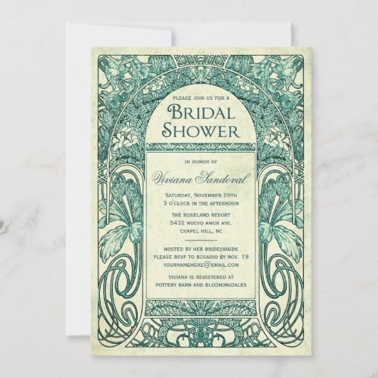  Floral Bridal Shower Invitations Turquoise Kaart (Voorkant)