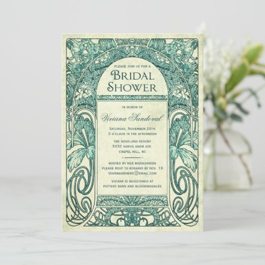  Floral Bridal Shower Invitations Turquoise Kaart (Staand voorkant)
