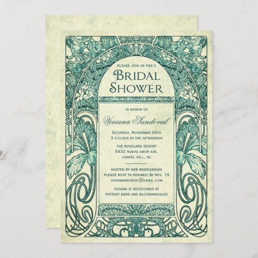  Floral Bridal Shower Invitations Turquoise Kaart (Voorkant / Achterkant)