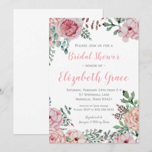 Floral Bridal Shower Kaart (Voorkant / Achterkant)