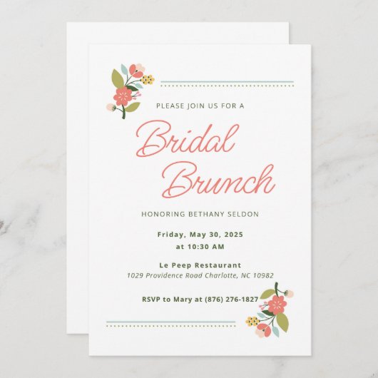 Floral Bridal Shower Kaart (Voorkant / Achterkant)