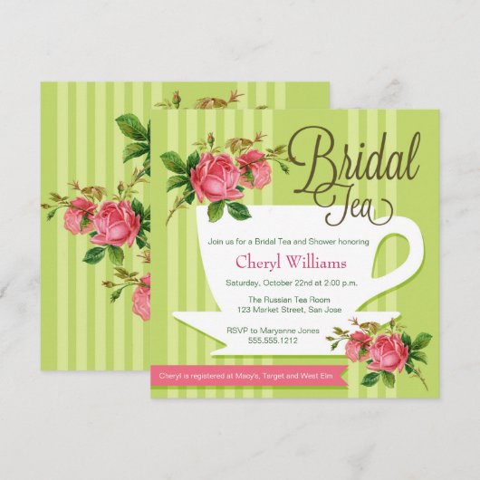 Floral Bridal Tea Kaart (Voorkant / Achterkant)