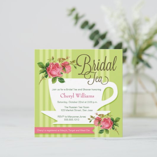 Floral Bridal Tea Kaart (Staand voorkant)