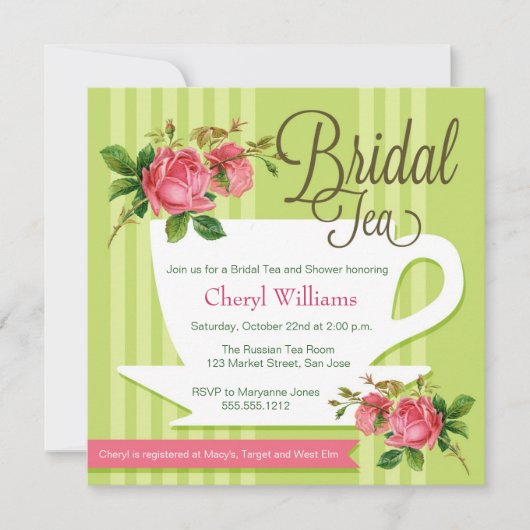 Floral Bridal Tea Kaart (Voorkant)