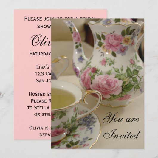 Floral Bridal Tea Party Invitation Kaart (Voorkant / Achterkant)