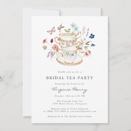 Floral Bridal Tea Party Kaart (Voorkant)
