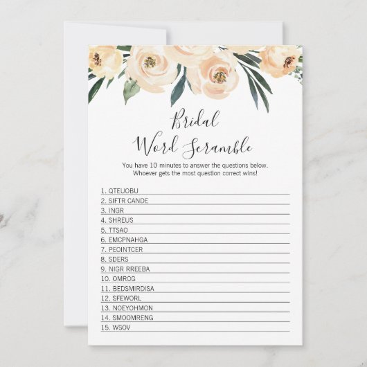 Floral Bridal Word Scramble Bride Showgame Kaart (Voorkant)