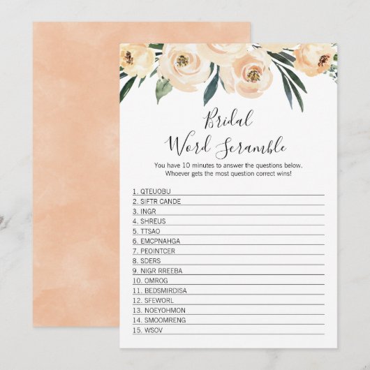 Floral Bridal Word Scramble Bride Showgame Kaart (Voorkant / Achterkant)
