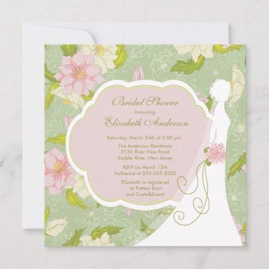 Floral Bride Bridal Shower Kaart (Voorkant)