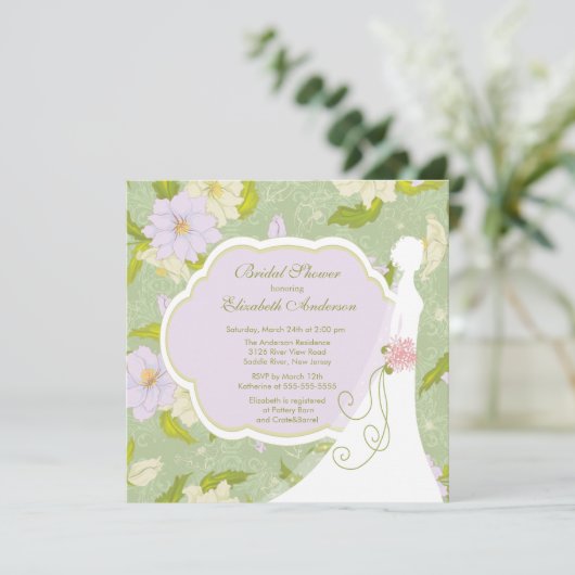Floral Bride Bridal Shower Paars Kaart (Staand voorkant)