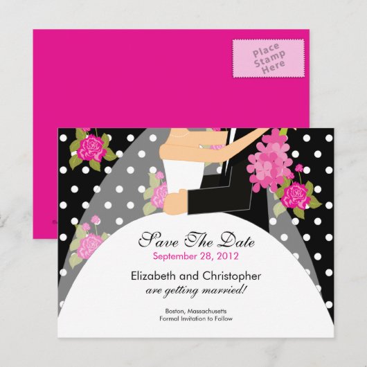 Floral Bride & Groom Save the Date Uitnodiging (Voorkant / Achterkant)