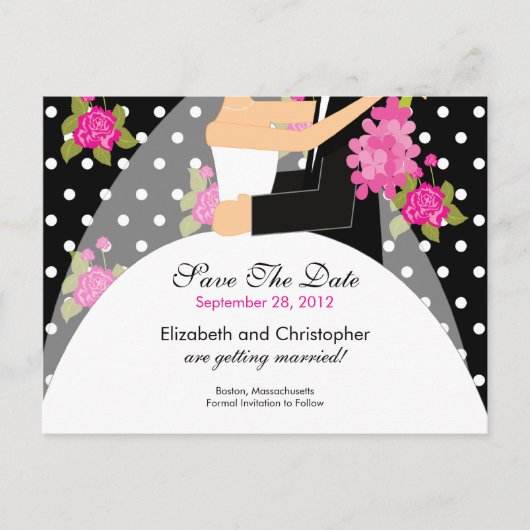 Floral Bride & Groom Save the Date Uitnodiging (Voorkant)