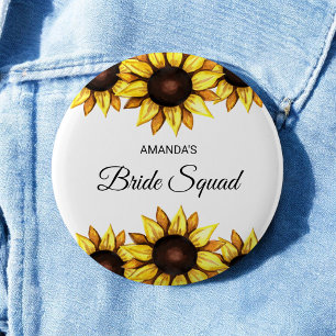 Floral Bride Squad Sunflower Yellow White Wedding Ronde Button 5,7 Cm