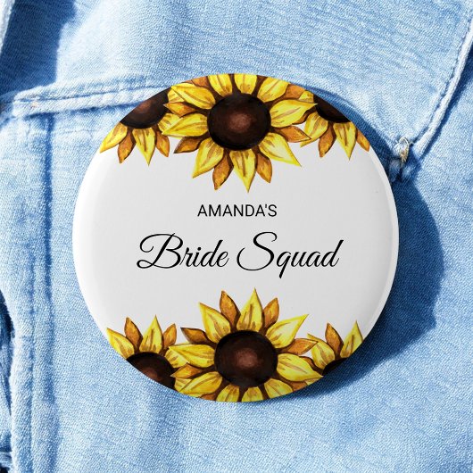 Floral Bride Squad Sunflower Yellow White Wedding Ronde Button 5,7 Cm