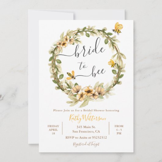 Floral Bride to Bee Bridal Shower Invitation Kaart (Voorkant)
