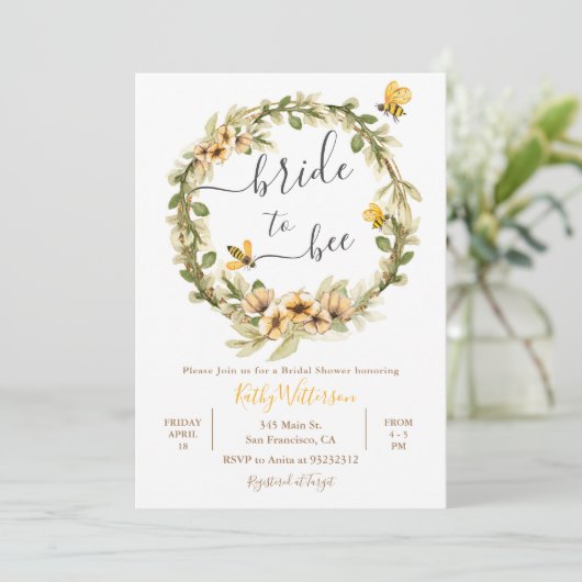 Floral Bride to Bee Bridal Shower Invitation Kaart