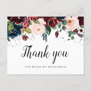 Floral Bridesmaid Dank je wel Uitnodiging Briefkaart