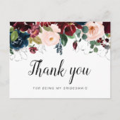 Floral Bridesmaid Dank je wel Uitnodiging Briefkaart (Voorkant)