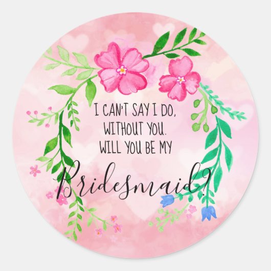 Floral Bridesmaid Ronde Sticker (Voorkant)