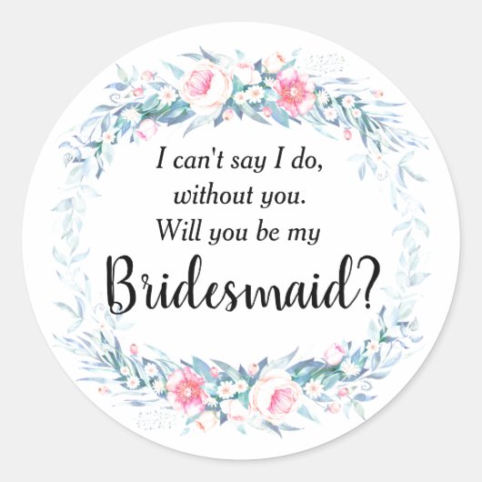 Floral Bridesmaid Ronde Sticker (Voorkant)