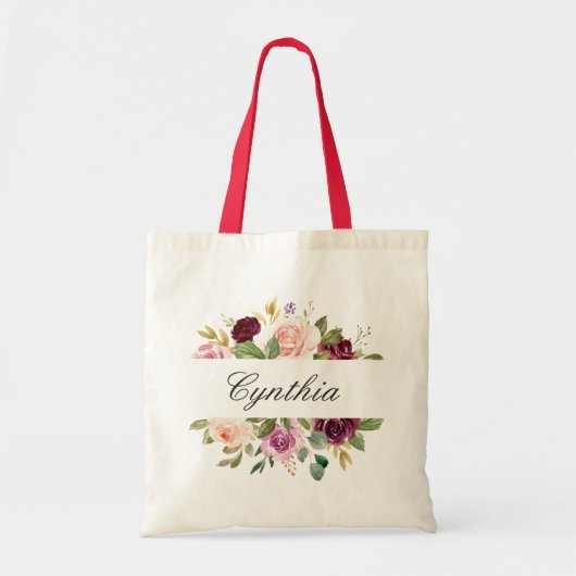 Floral Bridesmaid van de Birgundy Paarse Blush Wat Tote Bag (Voorkant)