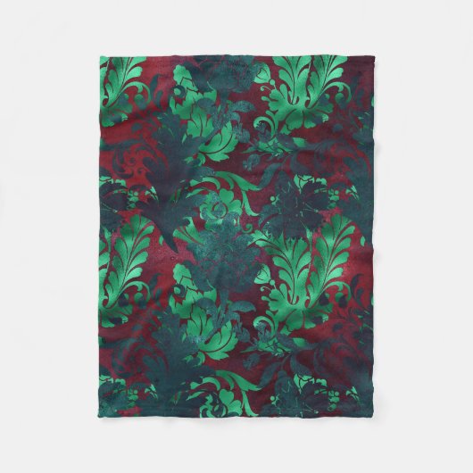  Floral Bright Burgundy Emerald Green Fleece Deken (Voorkant)