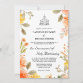 Floral Bright Oranje Kerk Nuptial Mass Bruiloft Kaart (Voorkant)