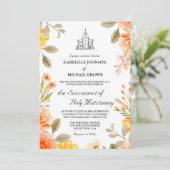 Floral Bright Oranje Kerk Nuptial Mass Bruiloft Kaart (Staand voorkant)