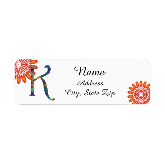 Floral Bright Oranje Letter K Mosaic Monogram Etiket (Voorkant)