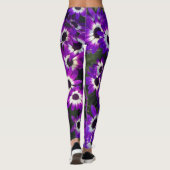 Floral Bright Paarse tuinbloemen Fotoventilator Leggings (Achterkant)