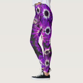 Floral Bright Paarse tuinbloemen Fotoventilator Leggings