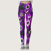 Floral Bright Paarse tuinbloemen Fotoventilator Leggings (Voorkant)