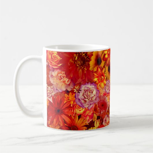 Floral Bright Rojo Bouquet Rich Red Hot Daisies Koffiemok (Links)