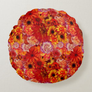 Floral Bright Rojo Bouquet Rich Red Hot Daisies Rond Kussen